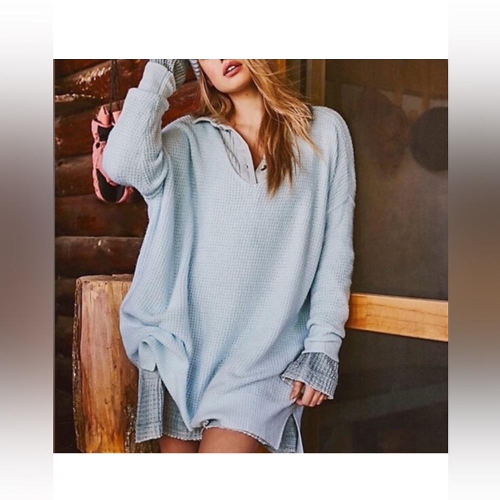 Free People Intimately Women’s Cozy Pullover Neon Sky Sweater Dress Size M-L NWT